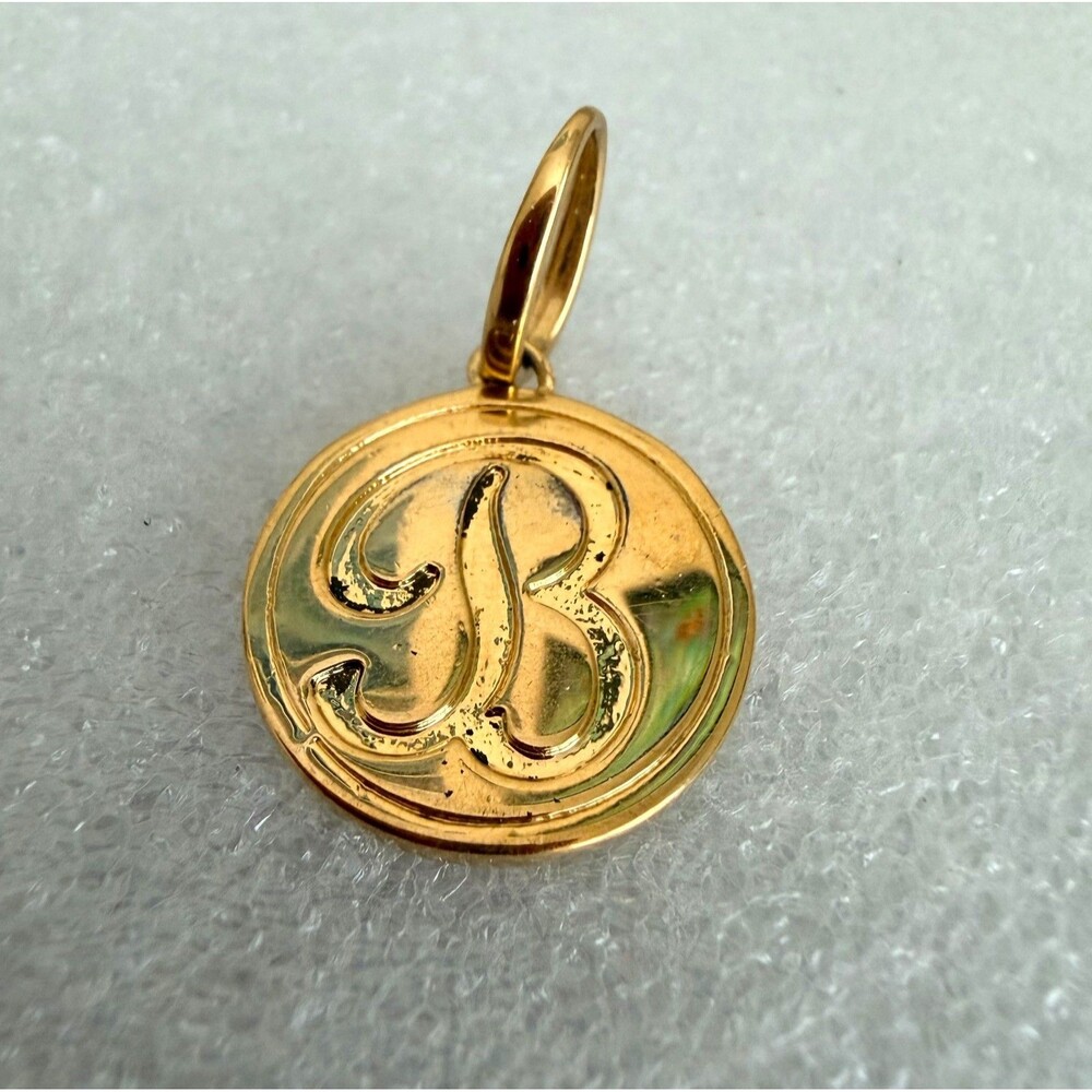 LOLO by Lauren G Adams Gold Tone Letter B Initial Disc Charm Pendant Pink Crysta